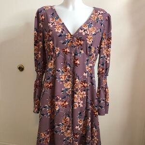 Xhilaration Mauve Floral Long Sleeve Dress